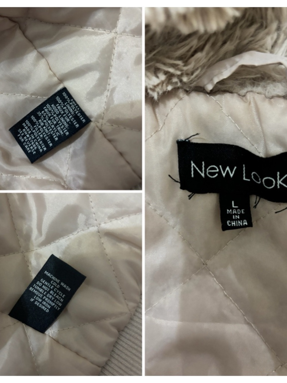 New Look Faux Fur Hood Bomber Jacket L Fits M Blush GorpCore Coat Y2K Beige - Picture 3 of 13